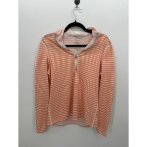 Patagonia Women L Capilene 3 Midweight Polartec Quarter Zip Striped Orange Large